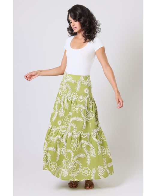 Traffic People Green Sandrine's Smile And Floral Serenity Maxi Skirt