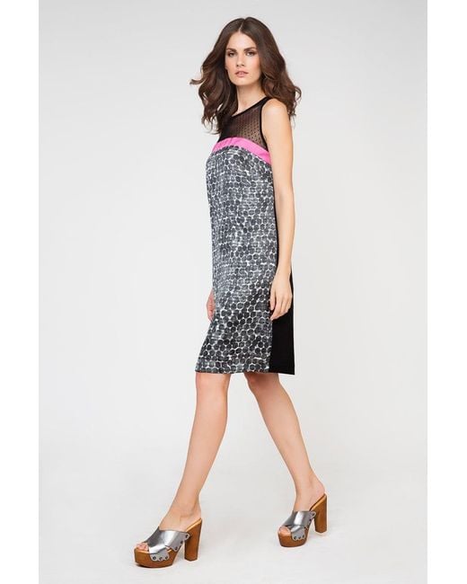 Conquista Black Sleeveless A-Line Print Dress