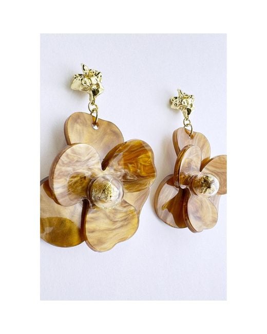 Paisie Metallic Golden Petal Drop Earrings