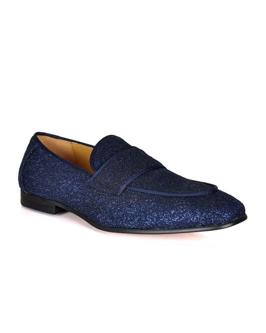 DAVID WEJ Blue Alberto Floral Glitter Loafers for men