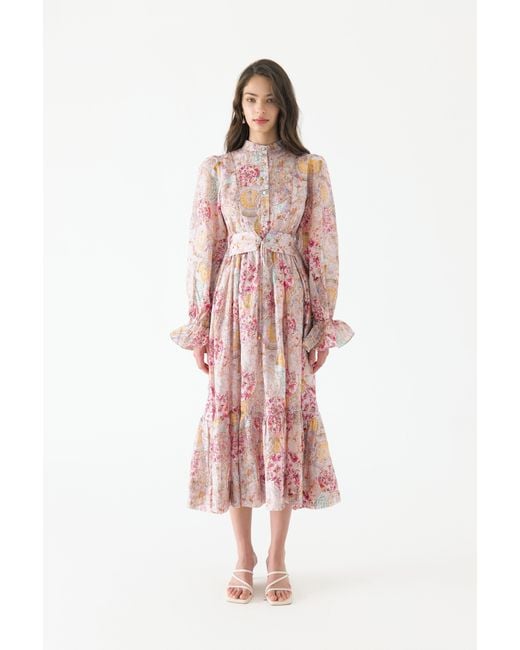 We Are Kindred Pink Aurora Silk Belt Long Dress