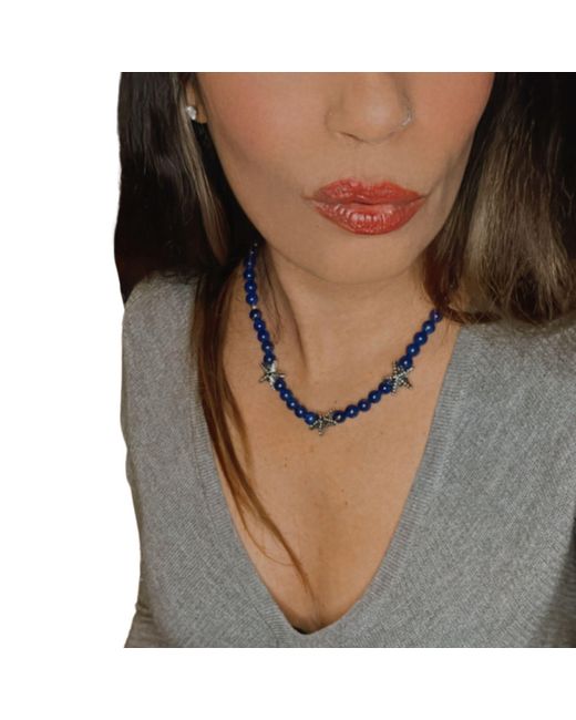 Tg-Jewellery by Tamara Gervasio Blue Handmade Lapis Lazuli Beads Necklace With Sterling Starfish