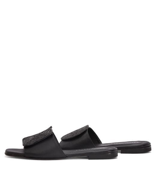 Beautiisoles by Robyn Shreiber Made in Italy Black Adeline Leather Flat Sandal Comfortable & Sexy Work & Valentine Evening Slide