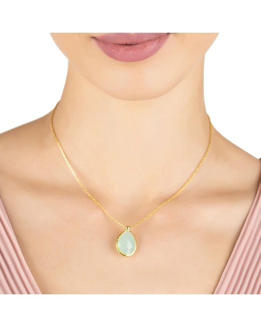 Latelita London Metallic Petite Drop Necklace Gold Aqua Chalcedony