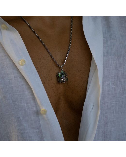 Ebru Jewelry Metallic Mystic Pearl Inlay Chief Pendant Necklace for men
