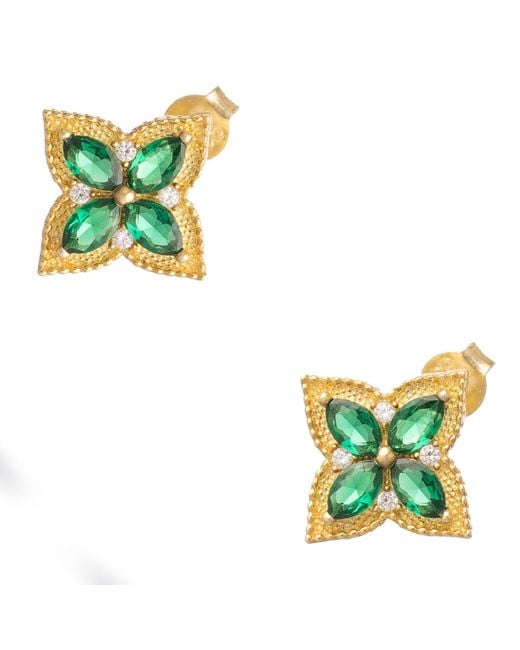 Ebru Jewelry Blue Emerald Clover Bloom Stud Earrings