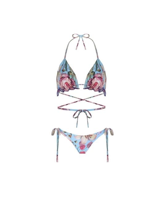 Nur Karaata White Triangle Blu Bikini Set