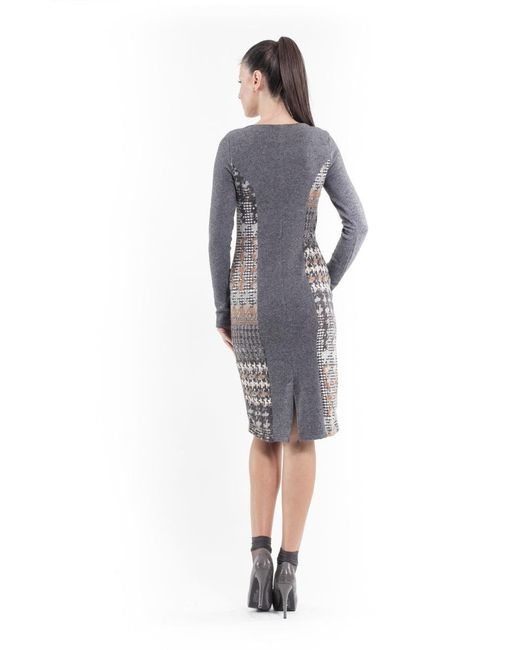 Conquista Gray Patterned Straight Sweater Dress