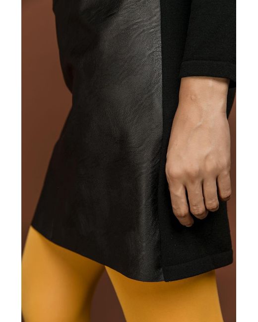 Conquista Black Dress With Faux Leather Detail By Si Fashion