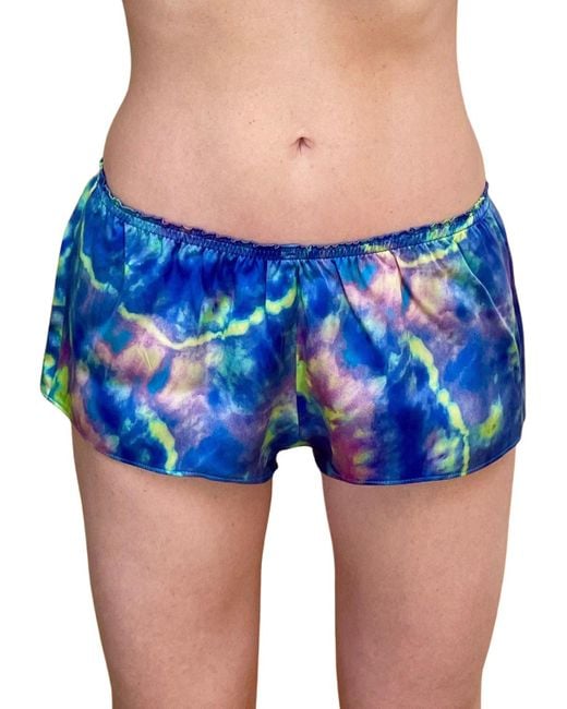 Roy G. Blue Aura Geode Tie Dye Silk Flutter Shorts
