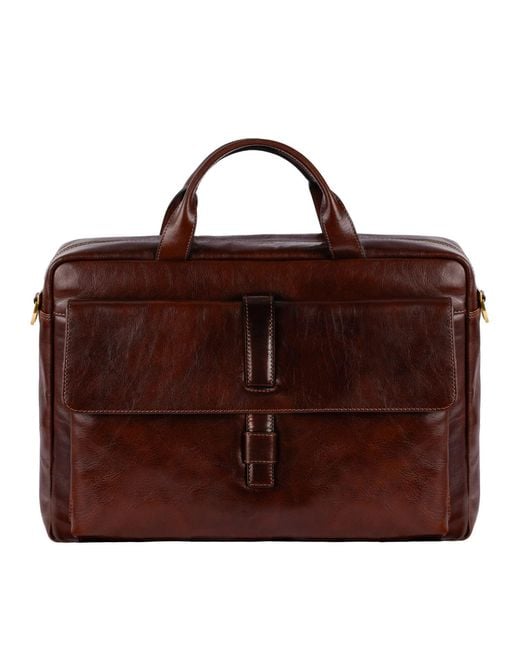 Time Resistance Brown Large Leather Briefcase Laptop Bag for men