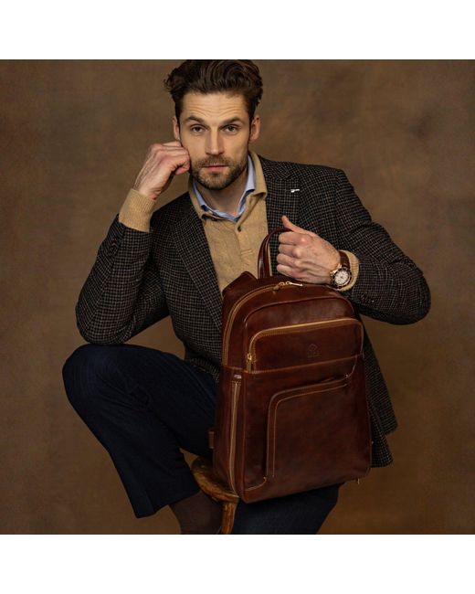 Time Resistance Red Large Leather Backpack for men
