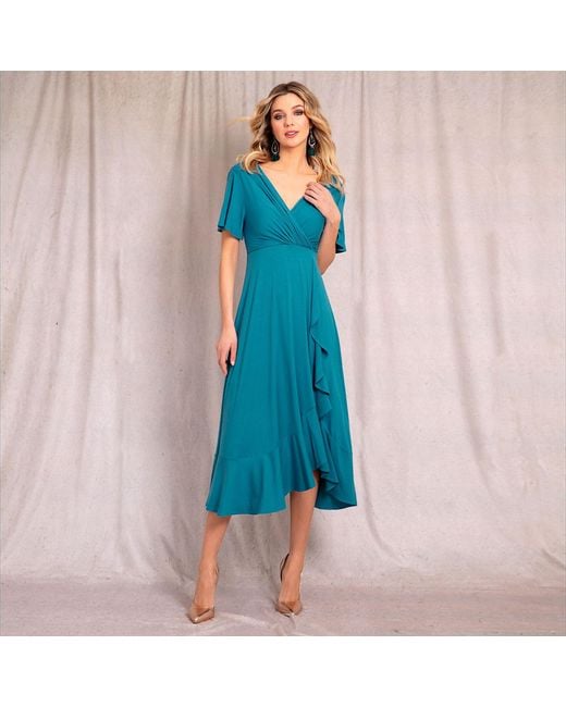 Alie Street London Blue Waterfall Midi Special Occasion Dress