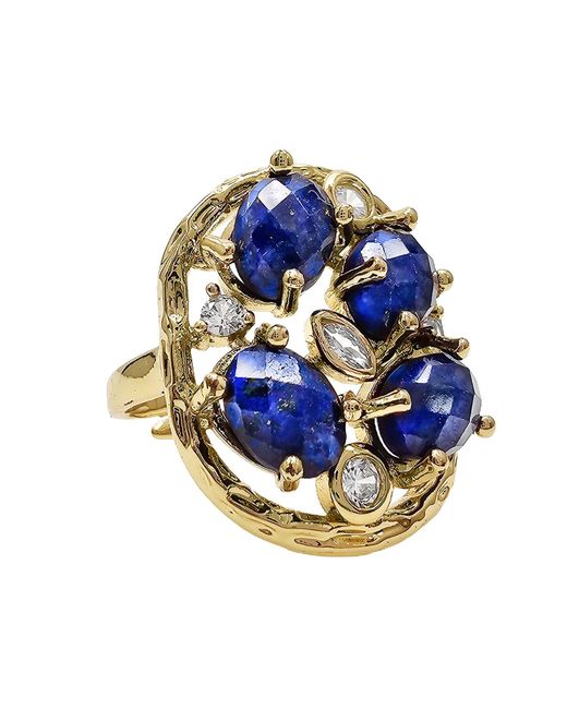 Farra Blue Lapis Stone With Zircon Statement Adjustable Ring