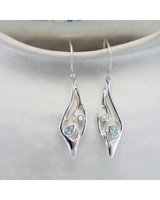 Isla Silver Metallic Topaz & Pearl Statement Drop Earrings