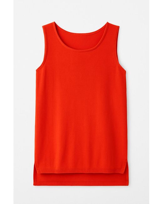 Conquista Red Sleeveless Knit Top With Uneven Hemline