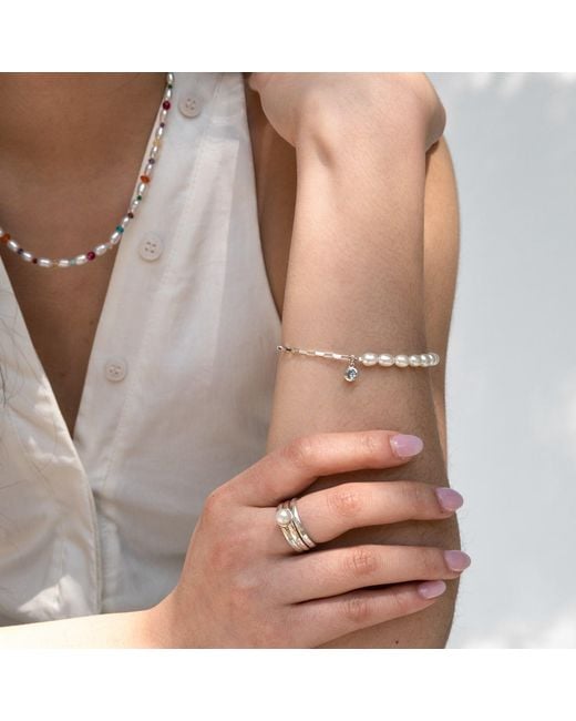 Dower & Hall White Luna Pearl, Chain & Aquamarine Drop Bracelet