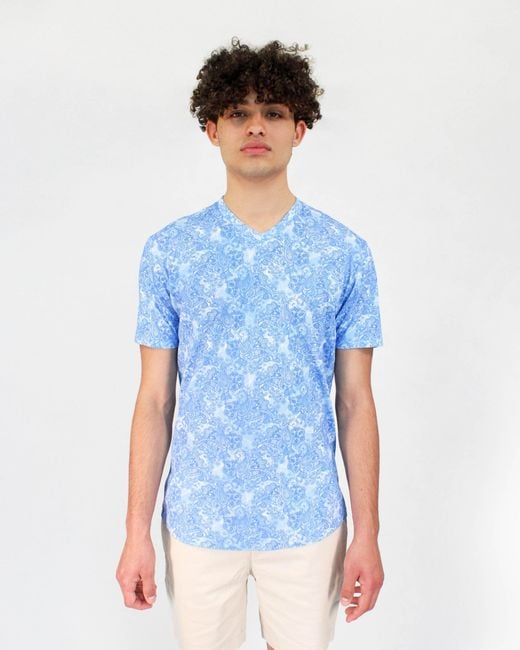 Lords of Harlech Blue Maze Paisley Wave Shirt for men