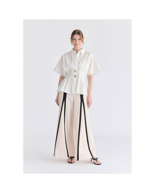 Paisie Natural Neutrals Contrast Detail Wide Leg Trousers