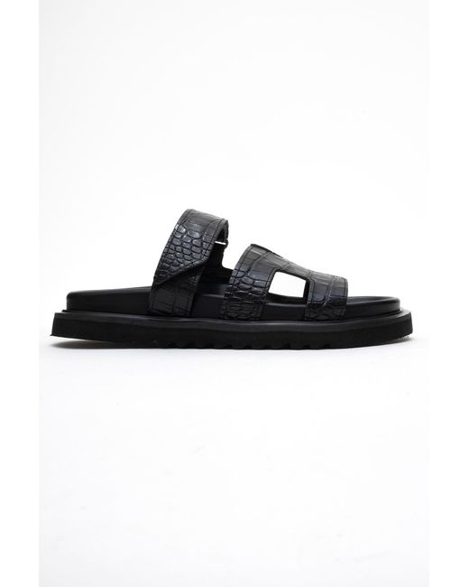Forever & Always Shoes Black Loana Leather Slide Sandal