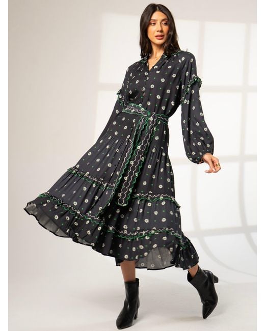 Rose & Nancy Black Joyce Daisy Polka Dot Midi Shirt Dress