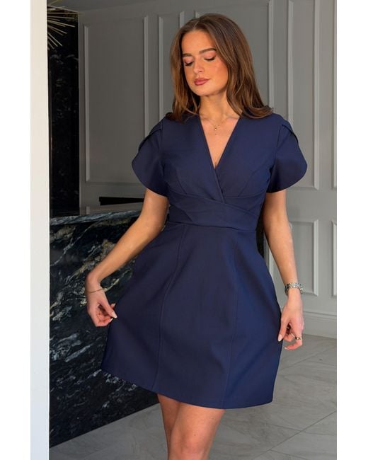 Girl In Mind Blue Bridget Twist Font Split Arm Mini Dress