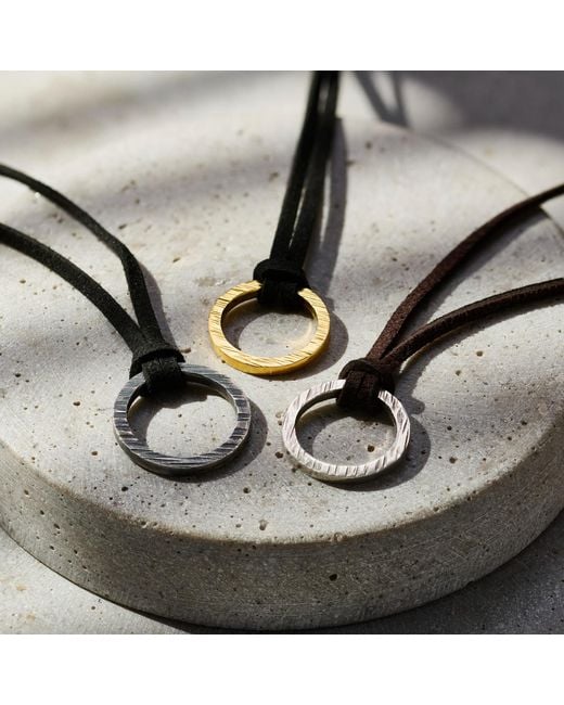 Posh Totty Designs Black Sterling Textured Quote Ring Leather Necklace for men