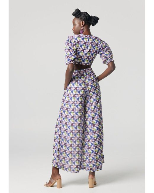 Why Mary Blue Floral Print Culotte Palazzo Pants