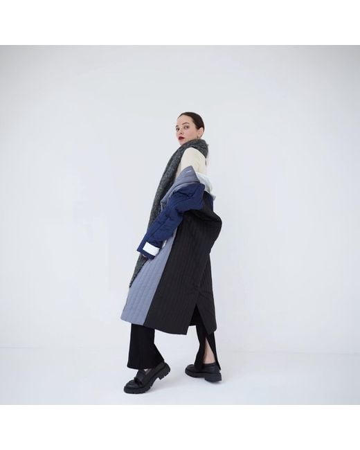 London Atelier Byproduct Blue Patchwork Colour Block Quilt Long Jacket