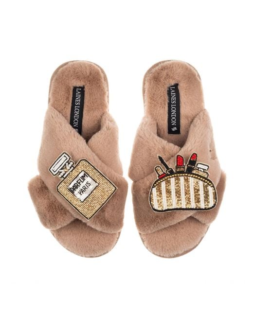 Laines London Brown Neutrals Classic Laines Slippers With Beauty Bag & Perfume Brooches