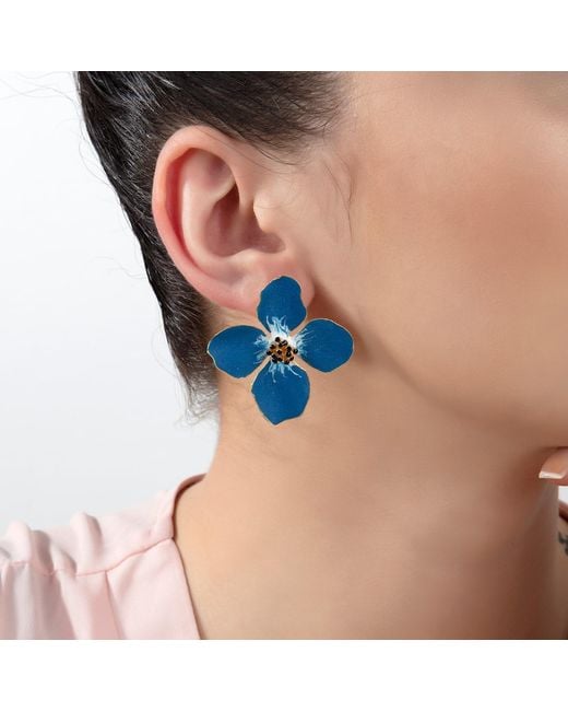 Milou Jewelry Blue Clover Flower Earrings