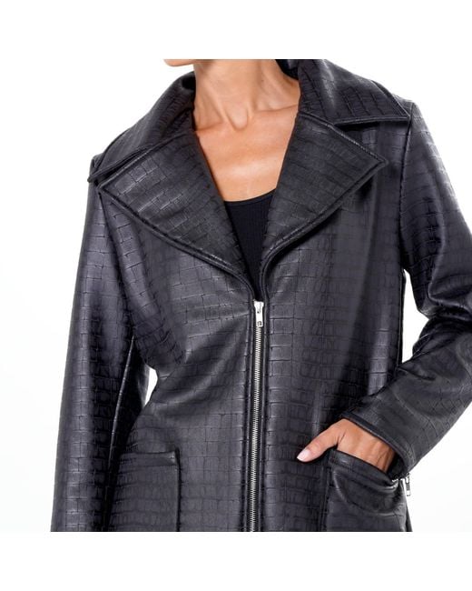 Metamorph Blue Croc-Effect Faux Suede Jacket