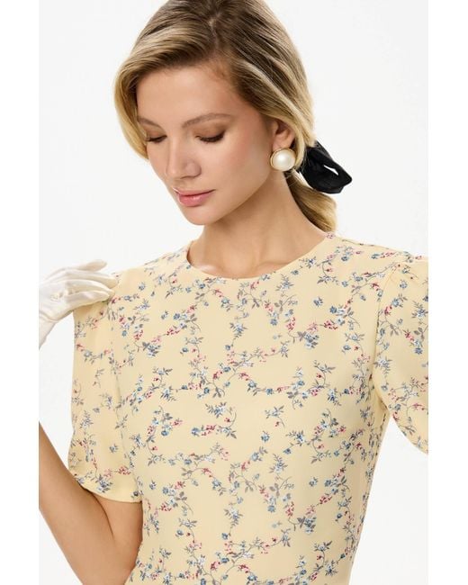 POST MERIDIEM Natural Light- Short Sleeve Floral Midi Dress