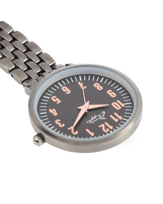 Bermuda Watch Company Gray Annie Apple Rose Gunmetal Link Bracelet Nurse Fob Watch