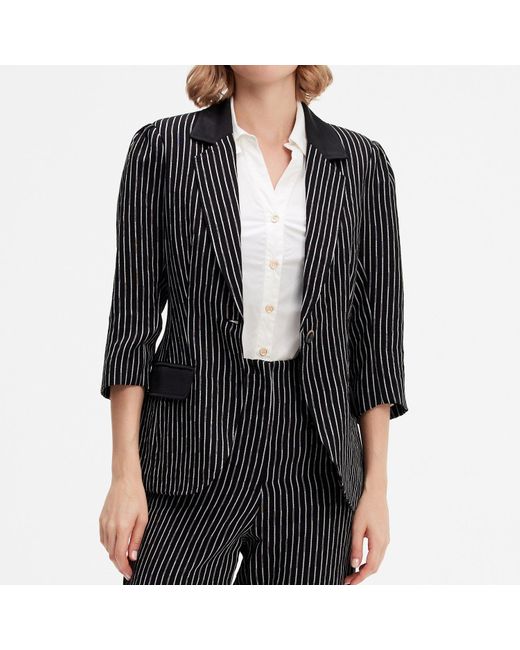 Smart and Joy Black Bi-Material Striped Jacket