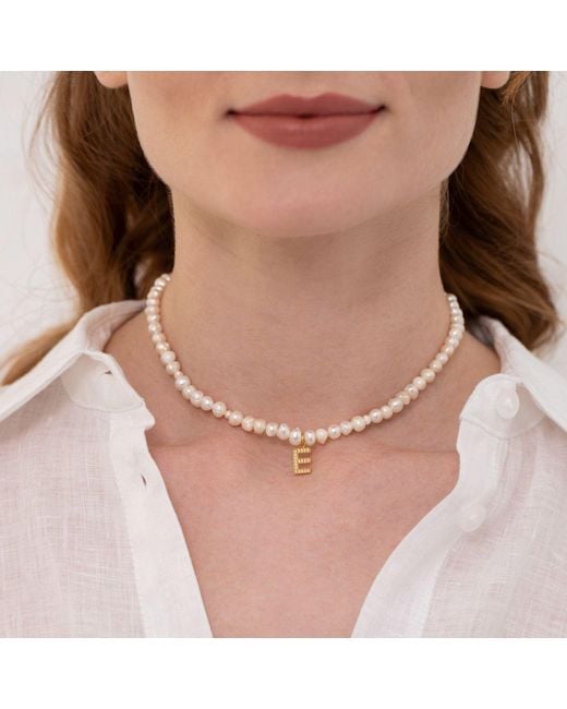 LINYA JEWELLERY Metallic Mono Letter Pearl Necklace E