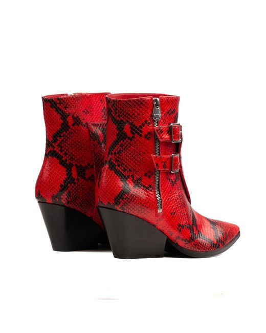 Rosamund Muir London Red Beatrix & Snake Print Ankle Boots