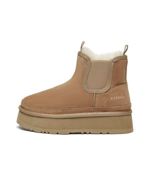 EverAu Australia Brown Shoveler Leather Platform Short Chelsea Boots