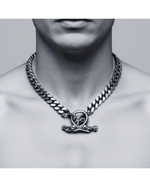 Tg-Jewellery by Tamara Gervasio Green Heavyweight Curb Chain Necklace With Celtic Crocodile T-Bar – Sterling for men