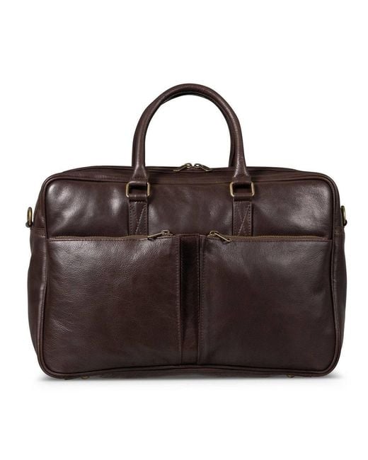 Hides Leather Co. Brown Handmade Leather Briefcase, Slim Laptop Messenger With Shoulder Strap for men