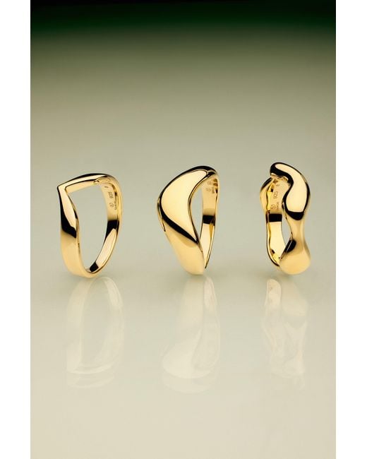 Vanhi Metallic Vava Plain Chunky Curved Wave Ring