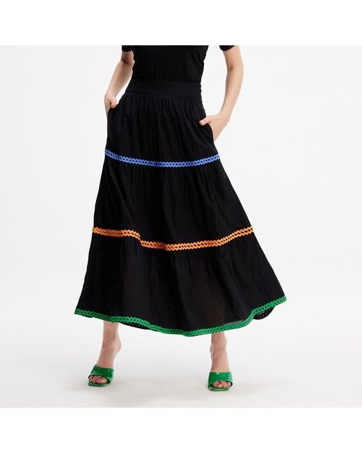 Smart and Joy Black Tiered Ruffles Bohemian Flared Skirt