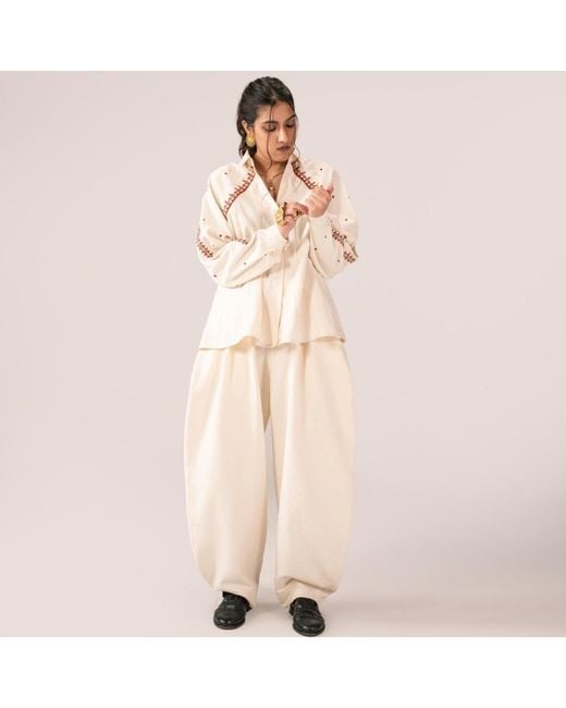 Collected Xx White Neelum Embroidered Panel Shirt