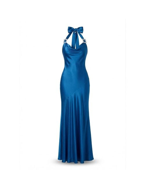 Belsize25 Blue Mayfair Series – Crystal Buckle Halterneck Backless Dress