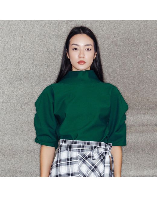 Bianca Popp Green Puff Blouse With Collar