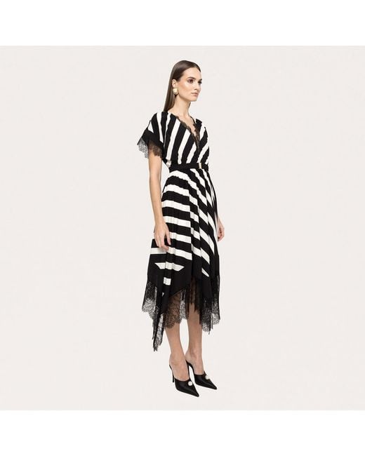 Nissa Black Lace-Trimmed Midi Dress