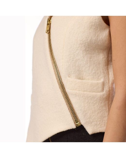 F.j.k by Farah Kadhimi Natural Angelina The Ivory Asymmetric Waistcoat With Golden Zip