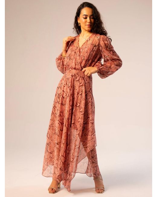 Rose & Nancy Red Mali Pretty Snake Print Maxi Dress