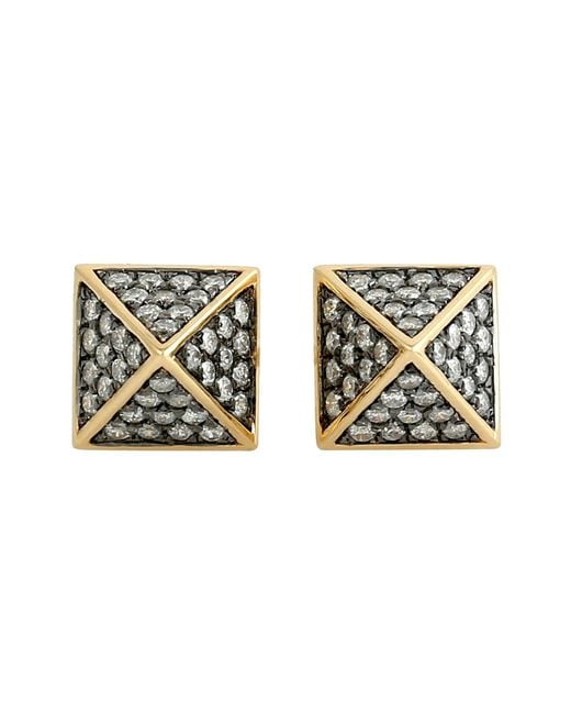 Artisan Metallic Pavé Diamond Pyramid Stud Earrings
