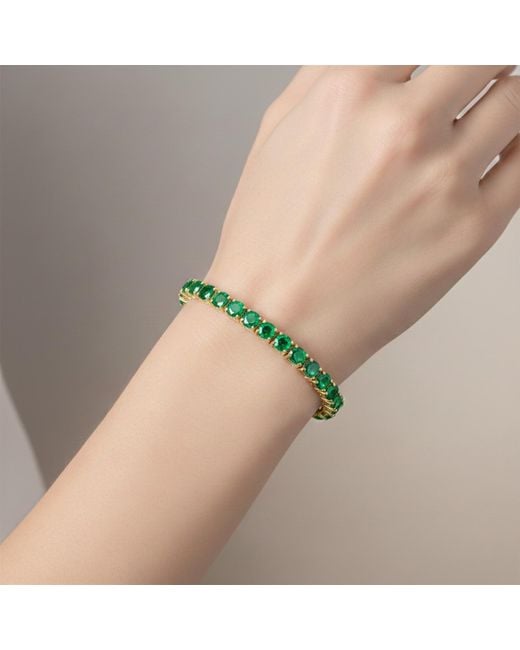 Genevive Jewelry Green Genevive Sterling Plated With Emerald Cubic Zirconia Tennis Bracelet